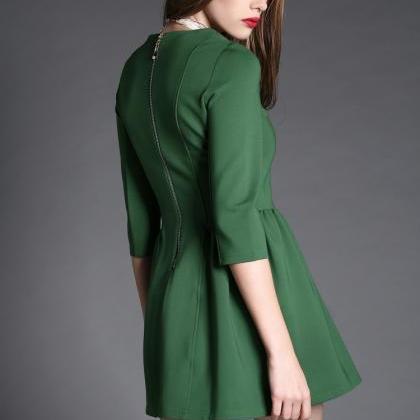 Fashion Simple Green Bubble Dress