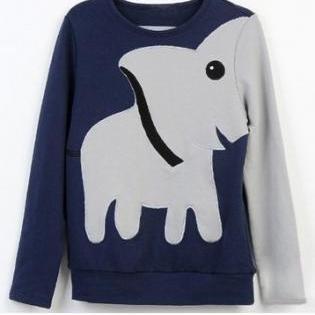 A071023 Fun Elephant Pattern Long-sleeved Pullover..