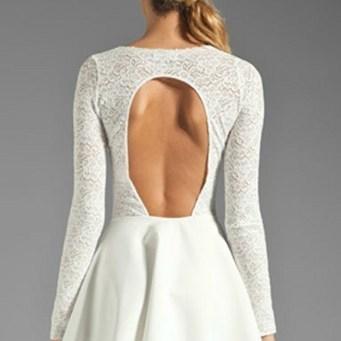 Backless Long Sleeve Lace Dress Gb13048