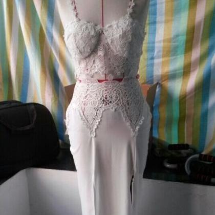 Fashion High Fork White Lace Long Dress