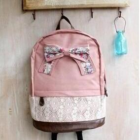 Beige Canvas Lace Backpack With Knot