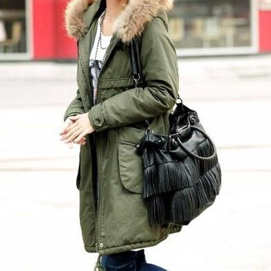 Winter Coats For Women In Green With Fur Hood