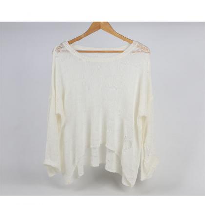 Perspective Sexy Blouse Hollow Bat Loose Sweater