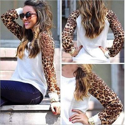 Women Fashion Long Leopard Sleeve Hoodies..