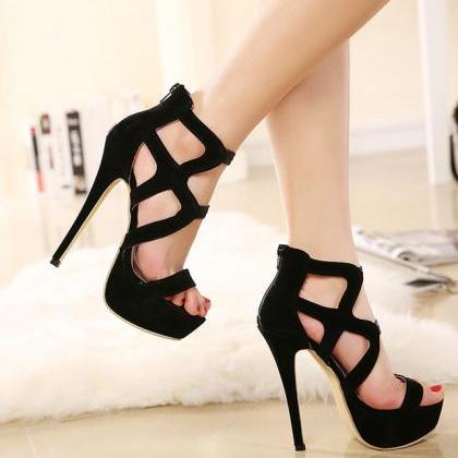 Sexy Black Strappy Peep Toe Fashion Sandals