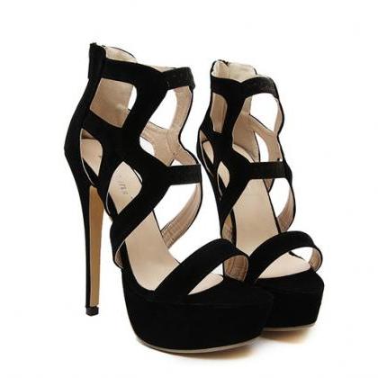 Sexy Black Strappy Peep Toe Fashion Sandals
