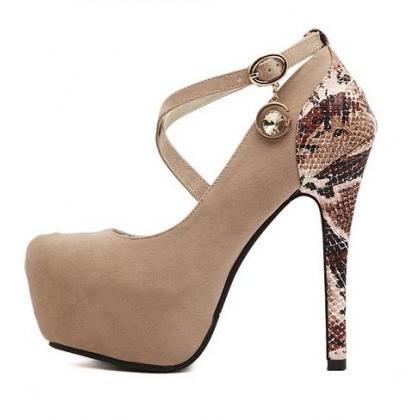 Strappy Apricot Colored High Heel Fashion Shoes