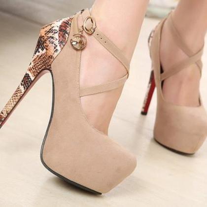 Strappy Apricot Colored High Heel Fashion Shoes