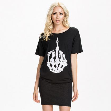 Gesture Of Contempt Skeleton Printed T-shirt