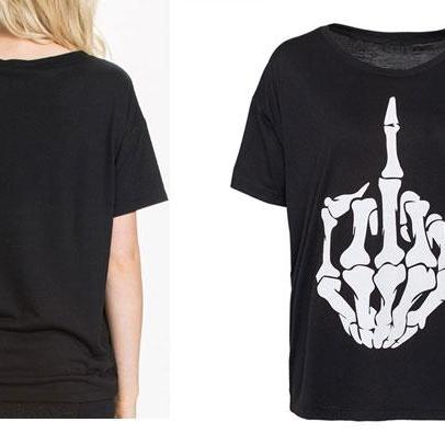 Gesture Of Contempt Skeleton Printed T-shirt