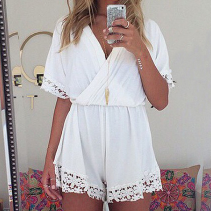 Sexy V-neck White Lace Piece Jumpsuit Ax32907ax