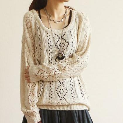 Vintage Round Neck Hollow Out Sleeved..