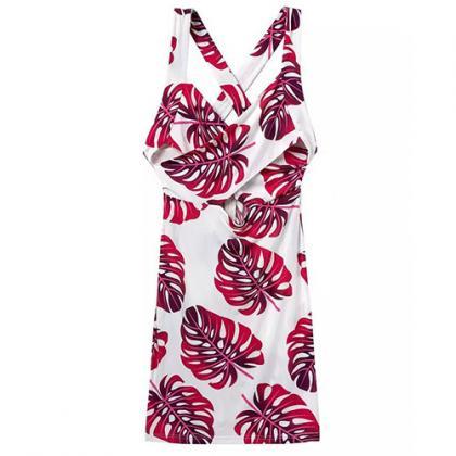 Sexy Crossover Backless V-neck Floral Print Sling..