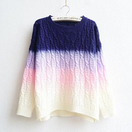 Fashion Gradient Color Pullover Sweater Aa1119bi