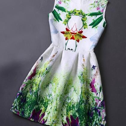 Vintage Jacquard Printed Sleeveless Vest Dress