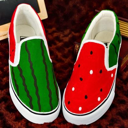 Fluorescent Stripe Watermelon Canvas Shoes