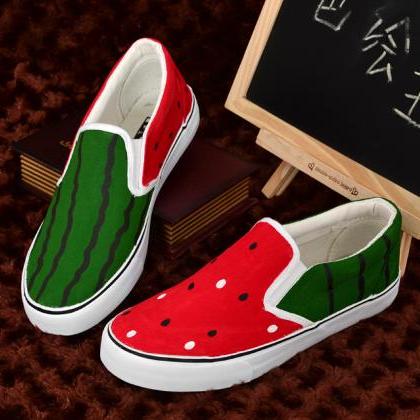 Fluorescent Stripe Watermelon Canvas Shoes