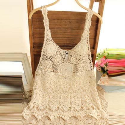 Fashion Hollow Out Crochet Lace Sling Tank Tops