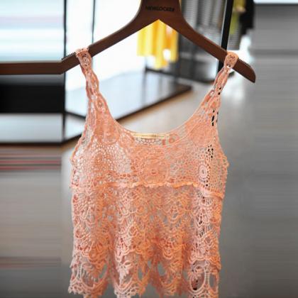Fashion Hollow Out Crochet Lace Sling Tank Tops