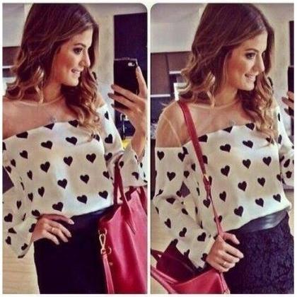 Long Sleeve Casual Top With Heart Print