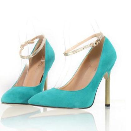 Sexy Turquoise Pointed Toe High Heels Fashion..