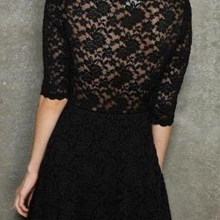V-neck Black Lace Dress