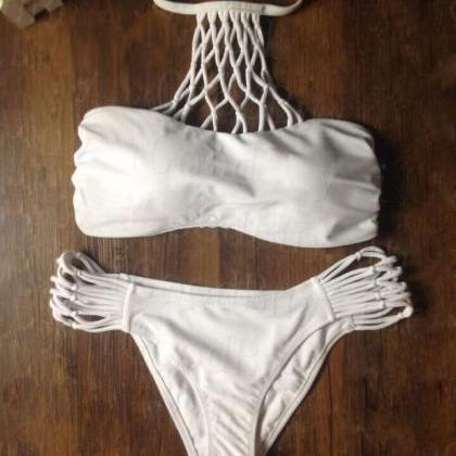 White Mesh Swimsuit Halter Bikini