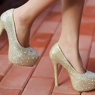 Classy Gold Bling Design Fashion Shoes
