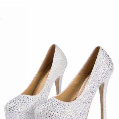White Bling Design High Heels Fashion Shoes
