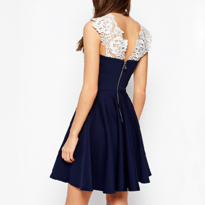 Slim Lace Stitching Chiffon Vest Dress We5608po