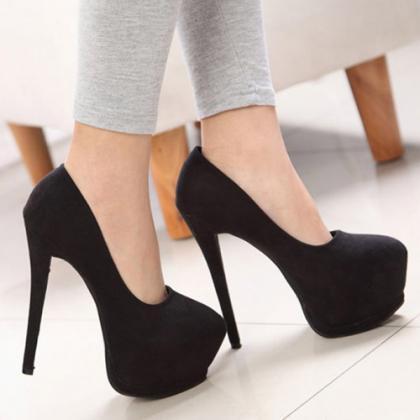 Classy Pure Black High Heels Fashion Shoes