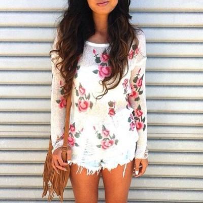 *Free Shipping* Wild Roses Ripped Sweater - White