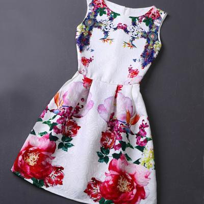 Vintage Jacquard Printed Sleeveless Vest Dress