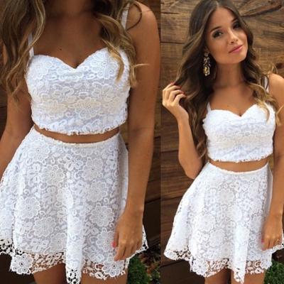 White Floral Lace Two Piece Dress