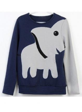 A071023 Fun Elephant Pattern Long-sleeved Pullover Sweater Leisure