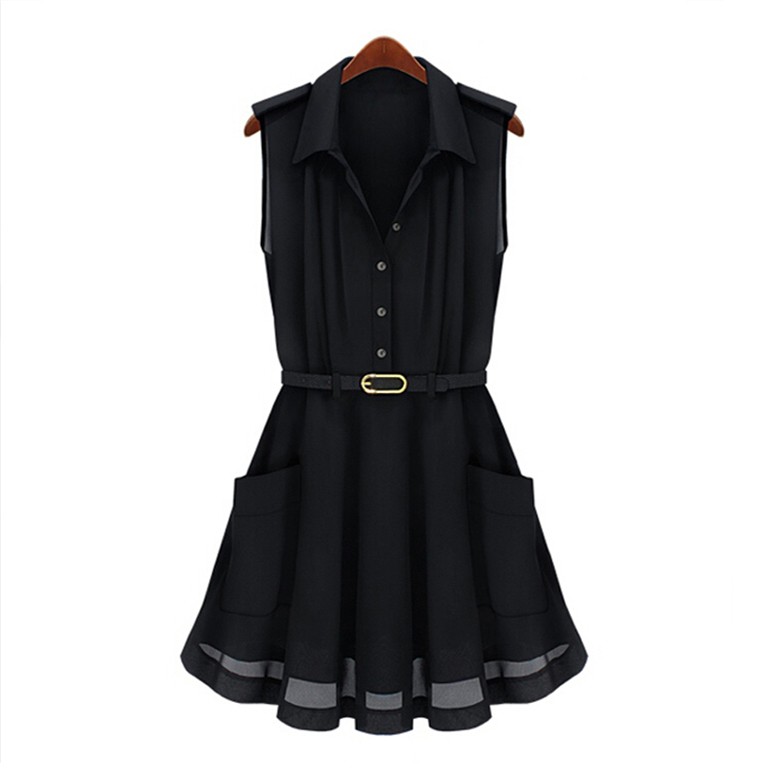 Black Collar Dress With Belt 062427 on Luulla