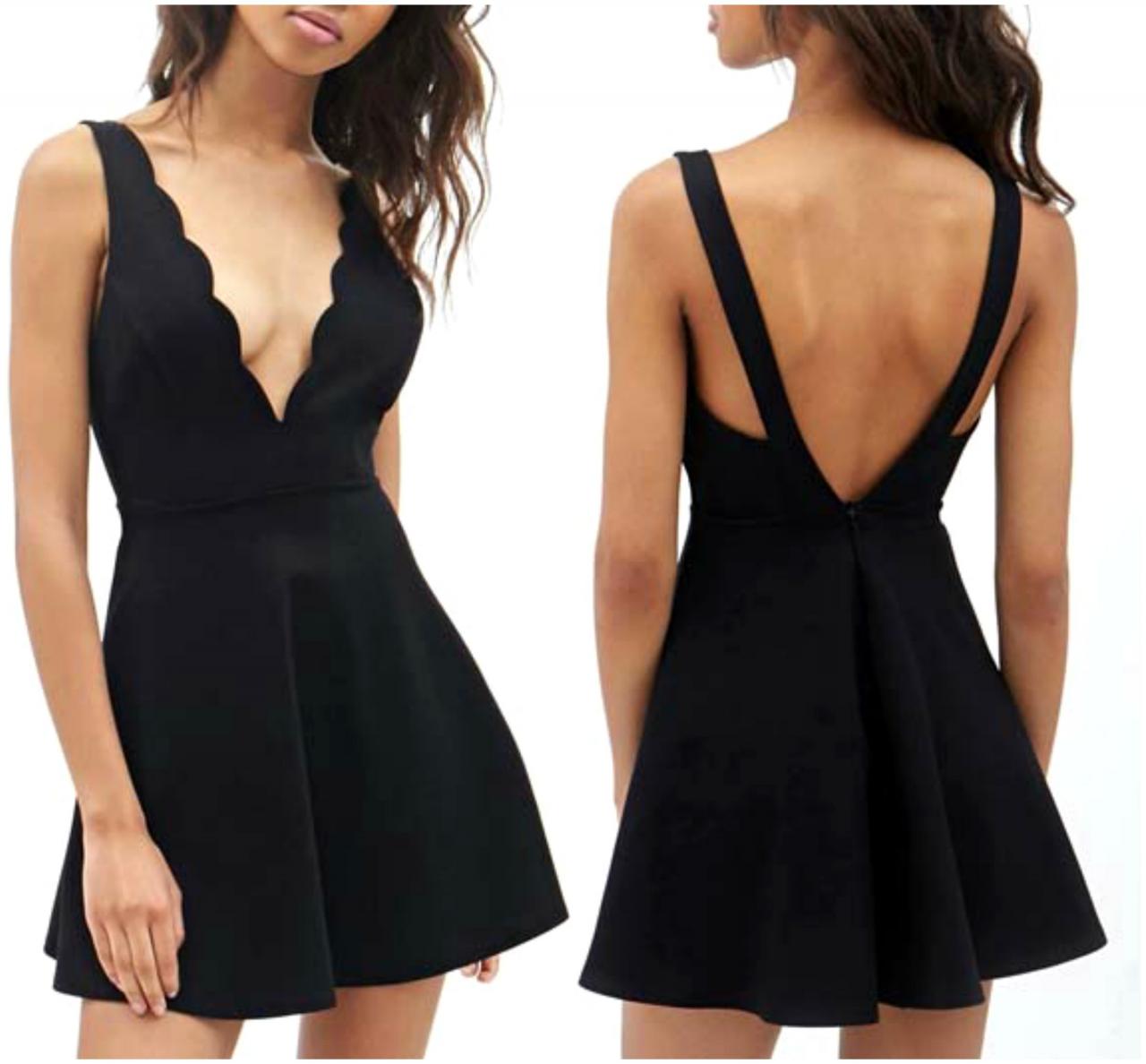 Open Back V Neck Little Black Dress