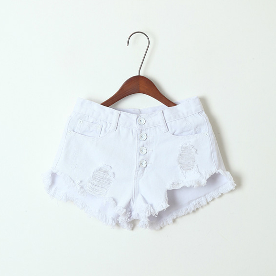 High-waisted White/black Denim Shorts