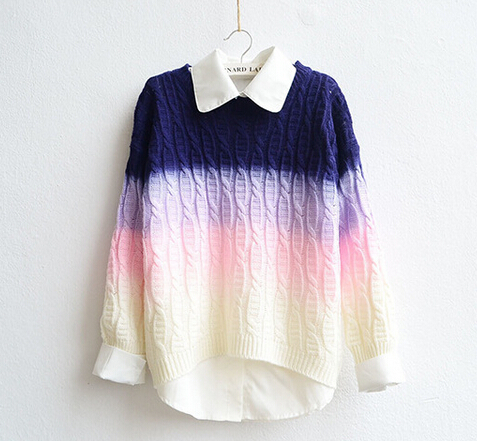 Fashion Gradient Color Pullover Sweater Aa1119bi