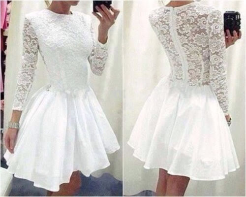 Sexy White Long Sleeved Lace Dress