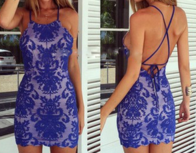 Fashion Lace Print Halter Dress Ax51303ax