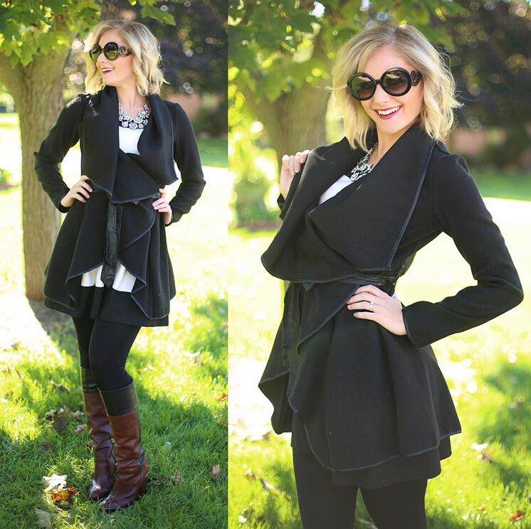 Irregular Black Woolen Cloth Coat 4051632