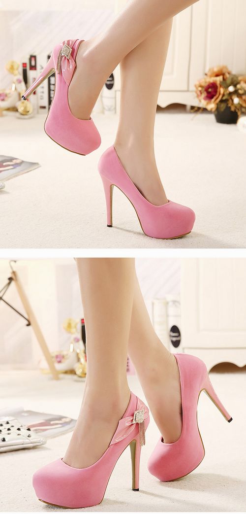 Pink Bow And Diamante Design High Heels Fashion Shoes on Luulla